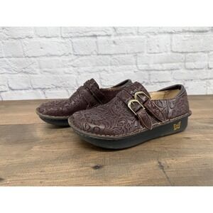 Alegria Leather Clogs Brown Double Buckle Comfort Boho Cottagecore Shoes Size 39
